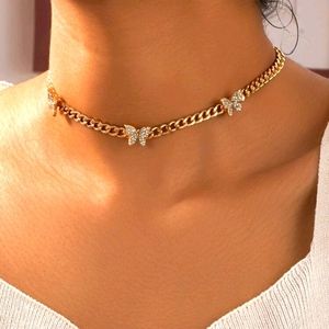 GOLD CHAIN DAINTY RHINESTONE BUTTERFLIES CHOKER NEW